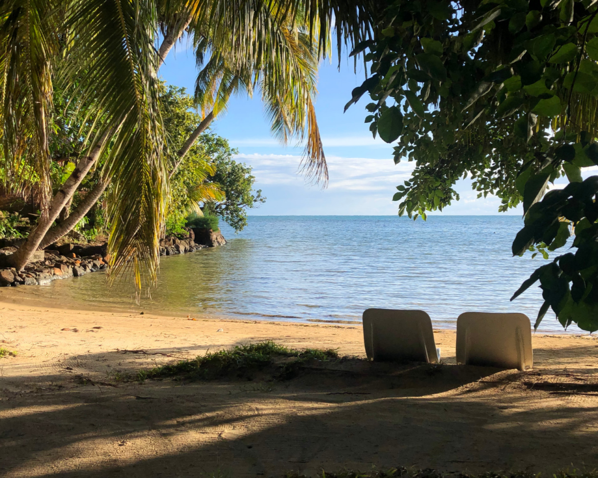 Sunbeds on the southern beach of Ile aux Nattes, Madagascar